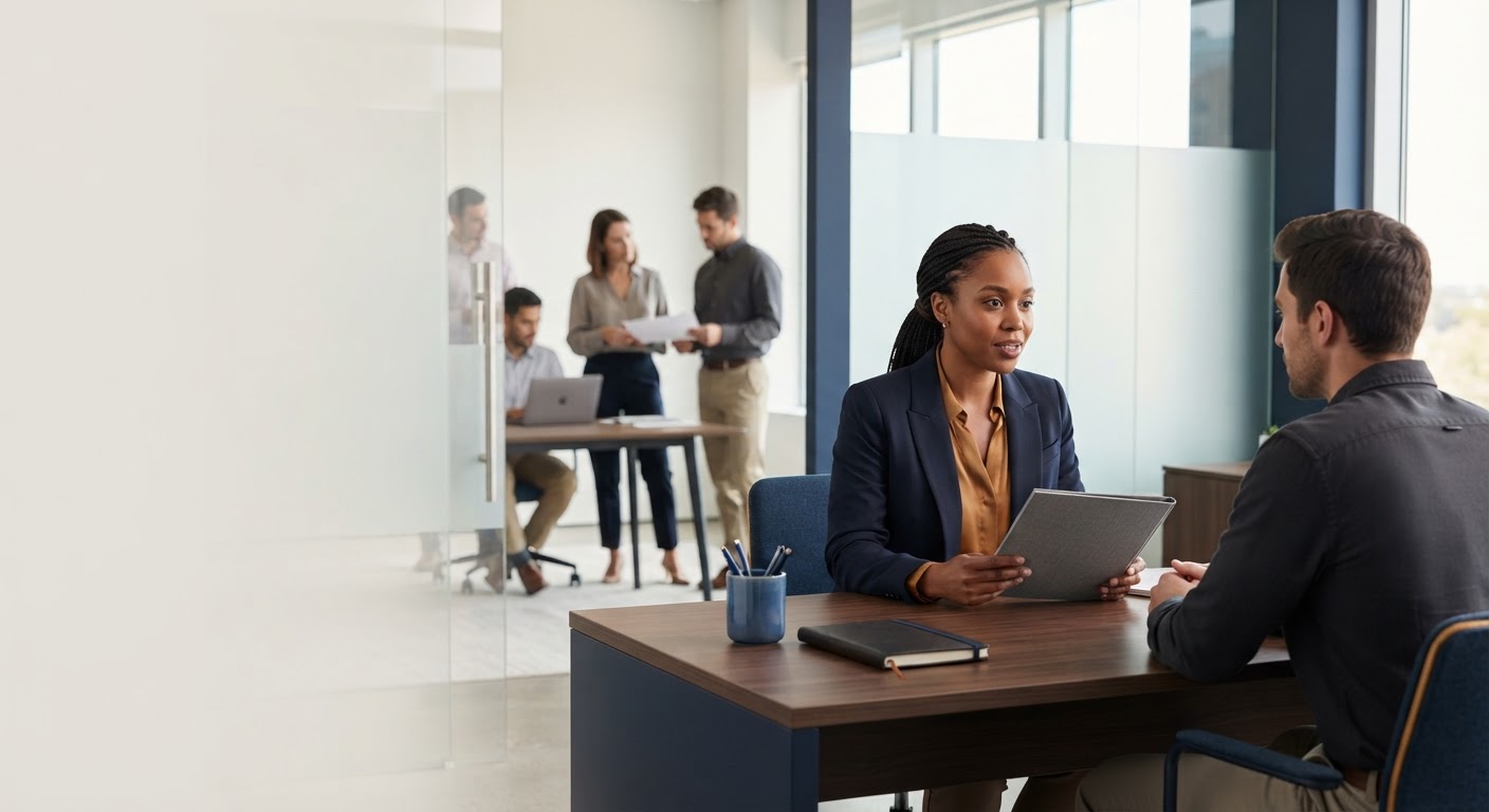 A professional reviewing protected workforce information